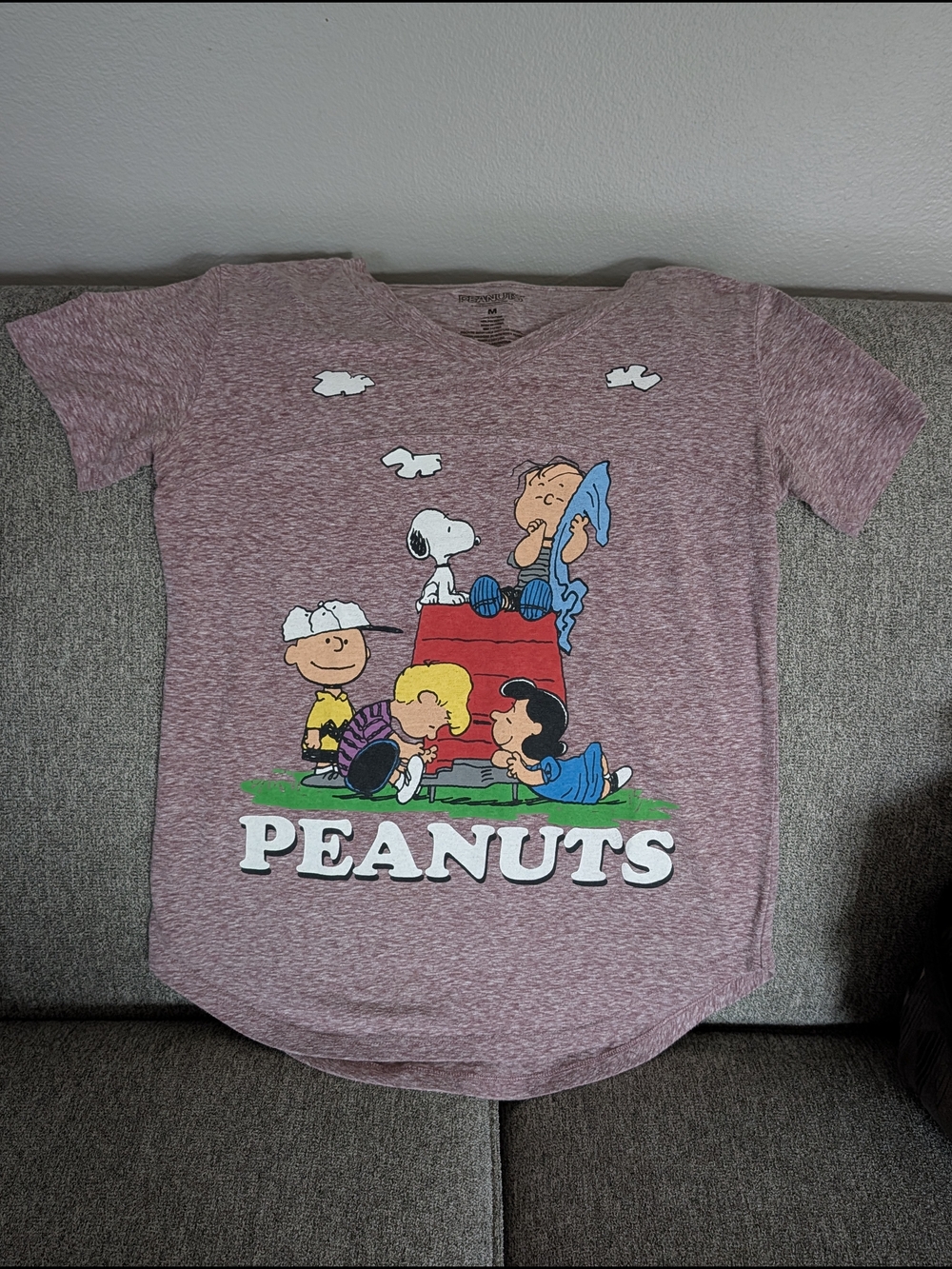 Peanuts Heather Mauve Short-Sleeve V-Neck Graphic Tee